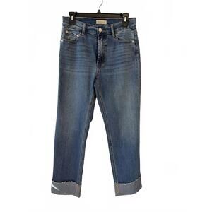 NEW BIANCO women's cuffed straight cropped jeans in m blue denim